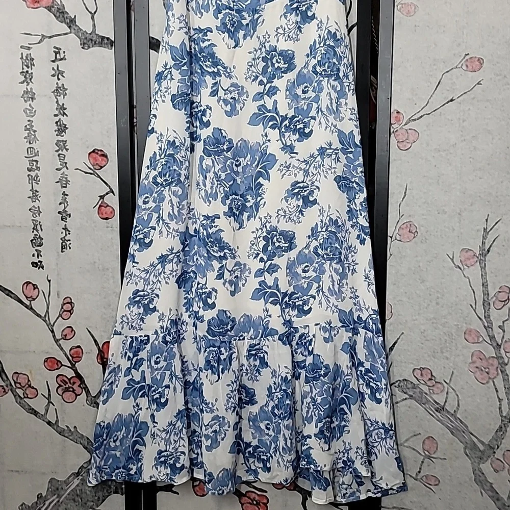 Reformation Nikita Olympia Blue White Floral Print Dress Size 10 - Picture 5 of 12